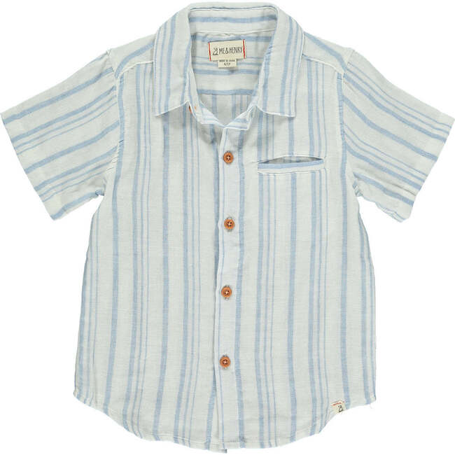 Newport Striped Woven Short Sleeve Shirt, Blue & Cream