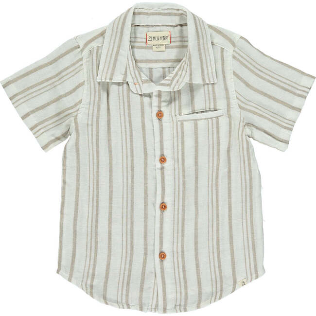 Newport Striped Woven Short Sleeve Shirt, Cream & Beige