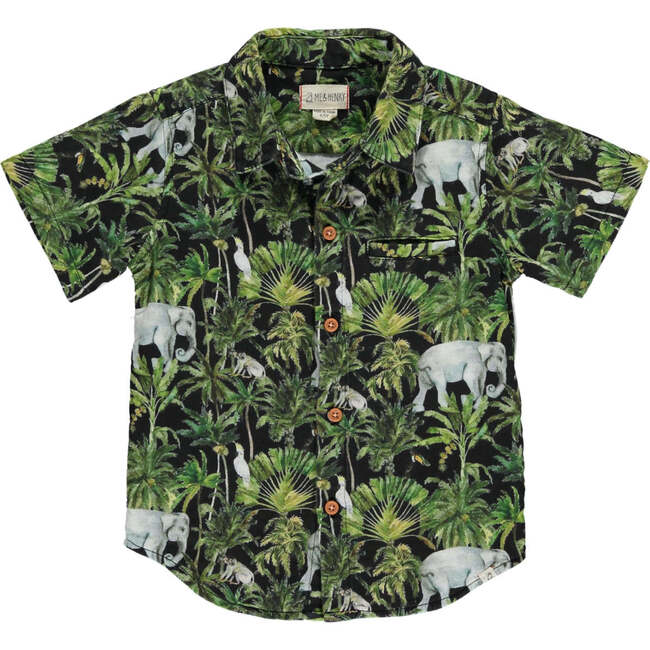 Maui Palm Print Woven Short Sleeve Shirt, Green