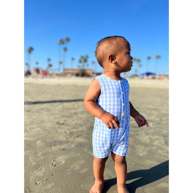 Cabin Plaid Sleeveless Playsuit, Blue - Rompers - 3