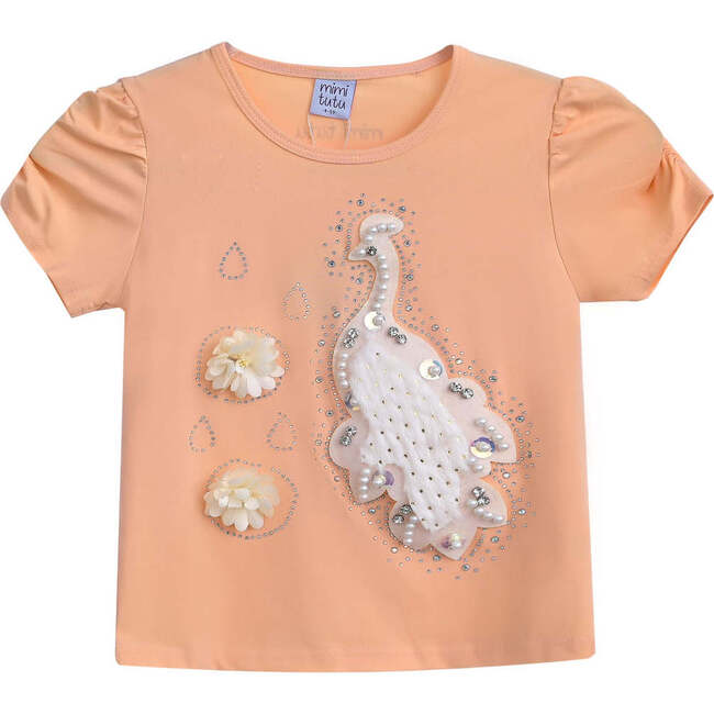 Peacock Applique T-Shirt, Peach
