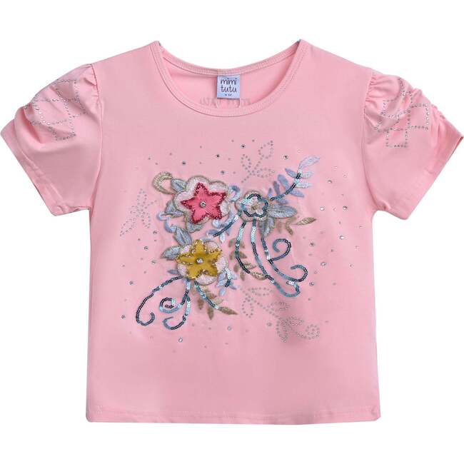 Flowers Applique T-Shirt, Pink