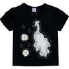 Peacock Applique T-Shirt, Black - T-Shirts - 1 - thumbnail