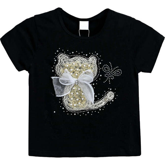Cat Applique T-Shirt, Black
