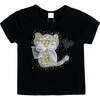 Cat Applique T-Shirt, Black - T-Shirts - 1 - thumbnail