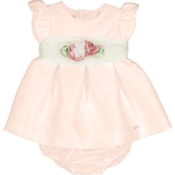 Rose Applique Ruffle Dress, Pink - Dresses - 1