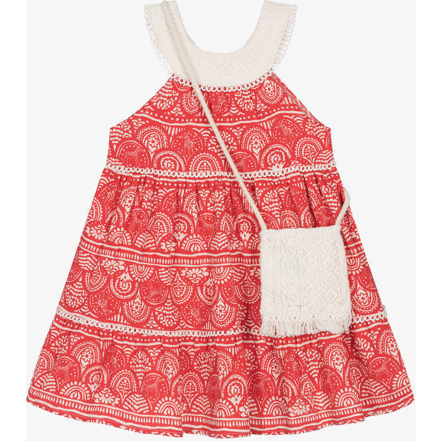 Guipure Print Dress & Handbag, Red - Dresses - 1
