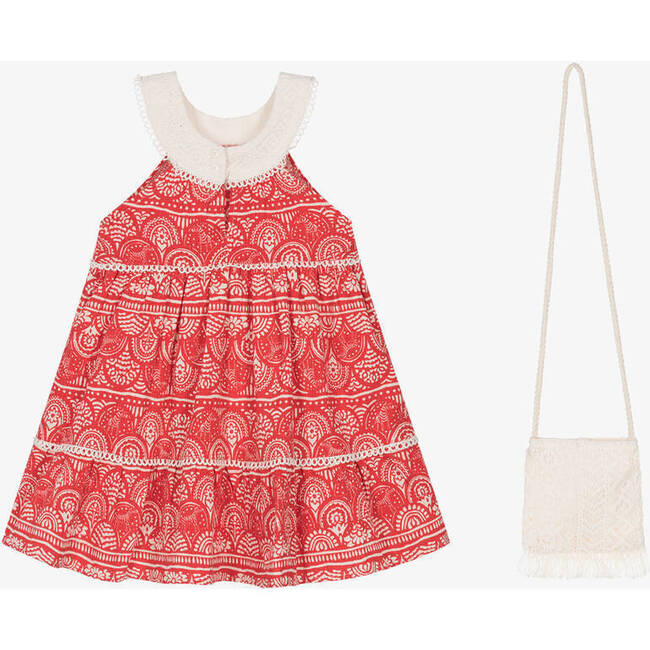 Guipure Print Dress & Handbag, Red - Dresses - 4