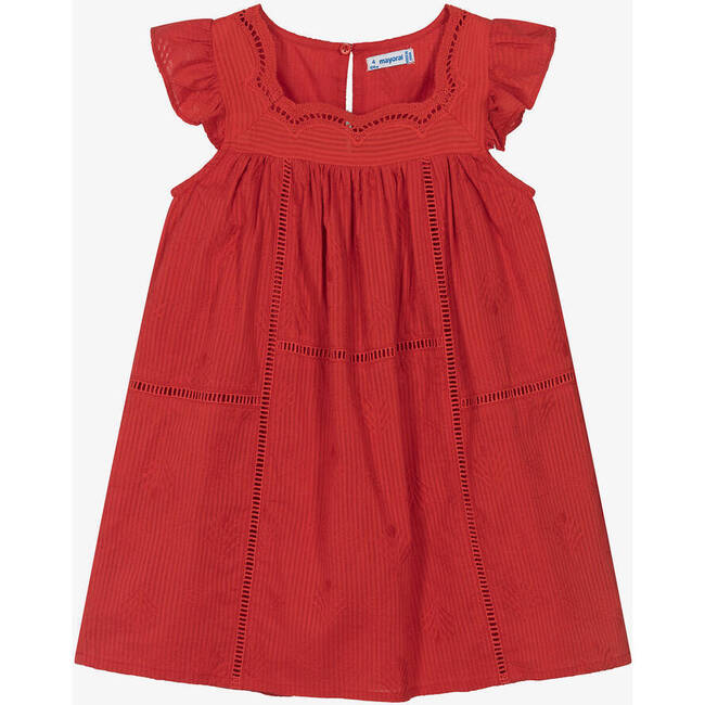 Embroidered Ruffle Dress, Red