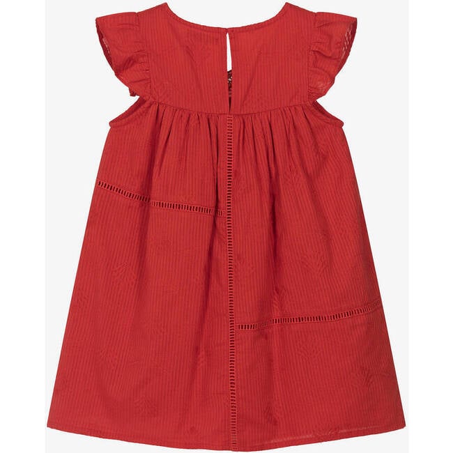 Embroidered Ruffle Dress, Red - Dresses - 3