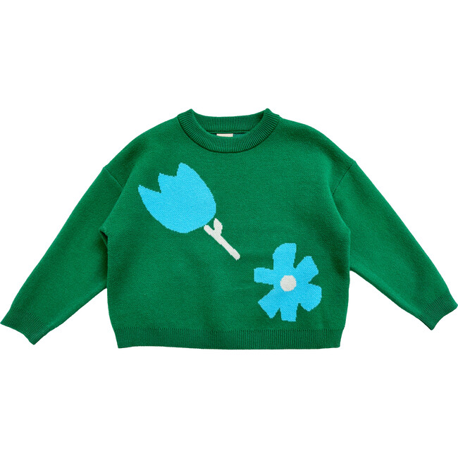 Teal and Green Flower Sweater, Green