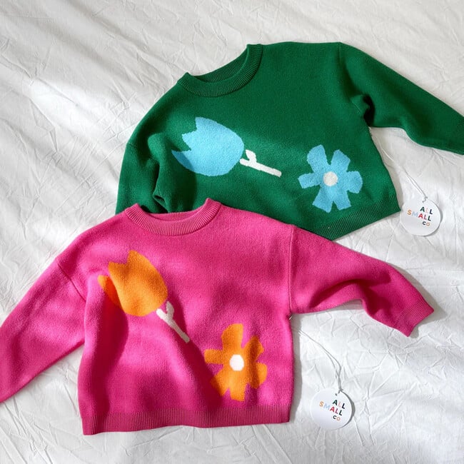 Teal and Green Flower Sweater, Green - Sweaters - 4