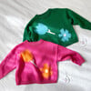 Teal and Green Flower Sweater, Green - Sweaters - 4