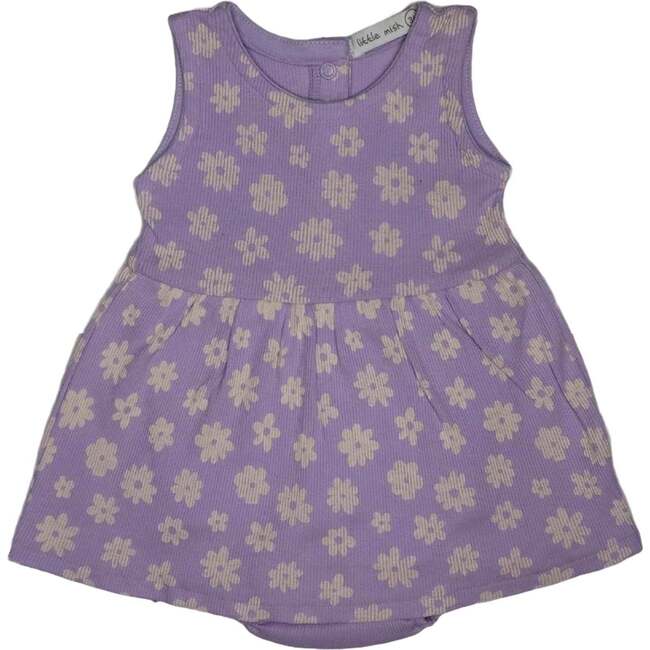 Baby 2x2 Rib Bodysuit Dress, Lilac Daisy