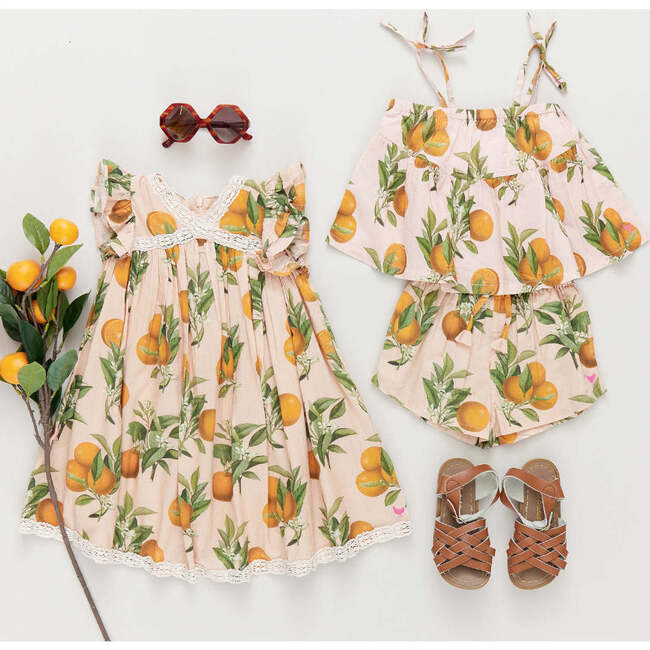 Girls Stella Top, Pink Botanical Oranges - Shirts - 5