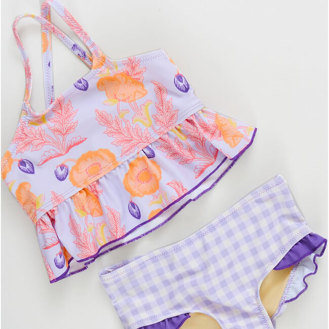 Girls Joy Tankini, Purple Gilded Floral - Two Pieces - 3