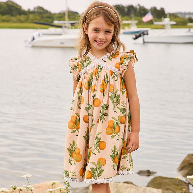 Girls Katherine Dress, Pink Botanical Oranges - Dresses - 2