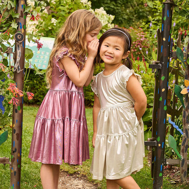 Girls Lame Polly Dress, Champagne - Dresses - 4