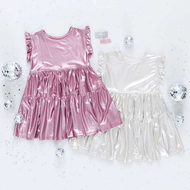 Girls Lame Polly Dress, Champagne - Dresses - 5