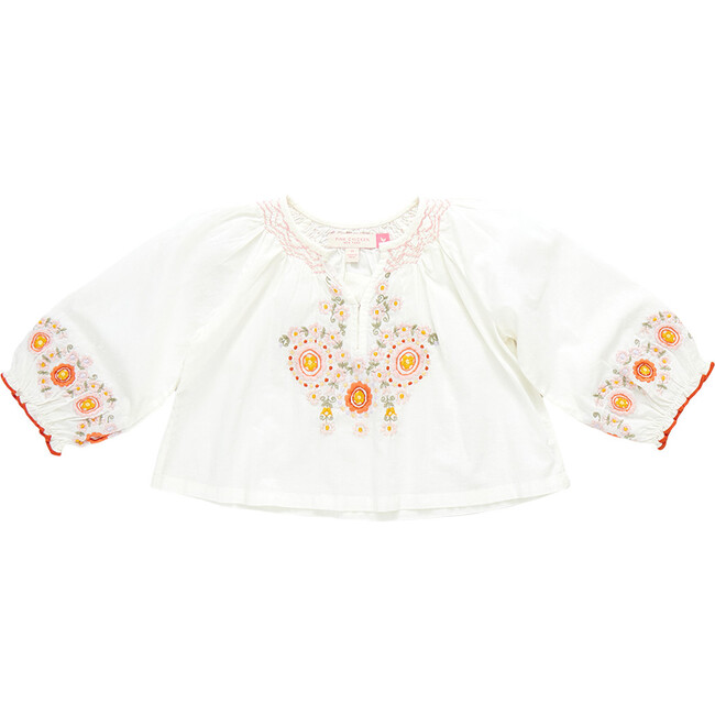 Girls Ava Top, Multi Pink Embroidery