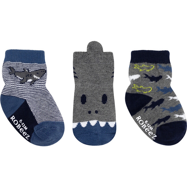 Sharks 3D Print Ribbed Socks Set, Grey (Pack Of 3)