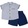 Robbie Linen Short Set, Infant Boys, Navy - Mixed Apparel Set - 1 - thumbnail