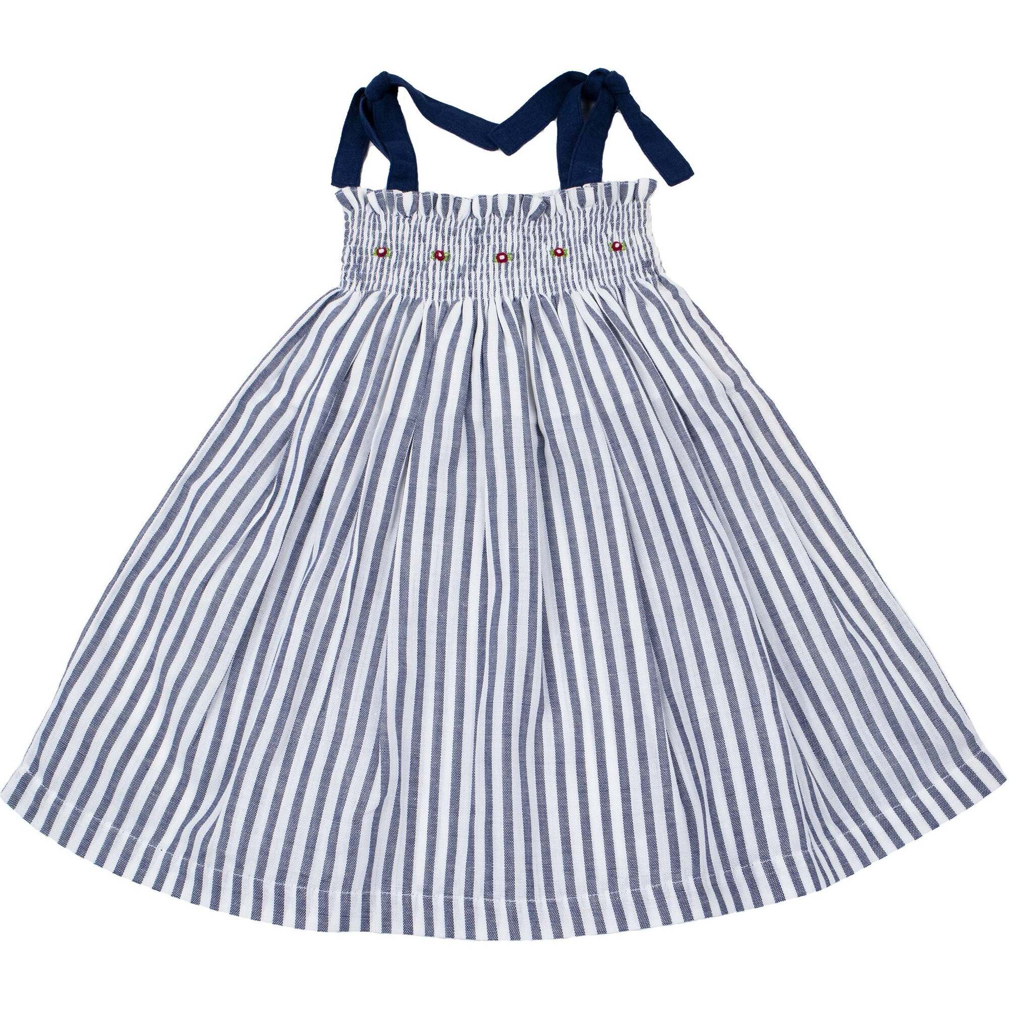 Carmen Linen Sleeveless Dress, Infant Girls, Navy - Dresses - 1