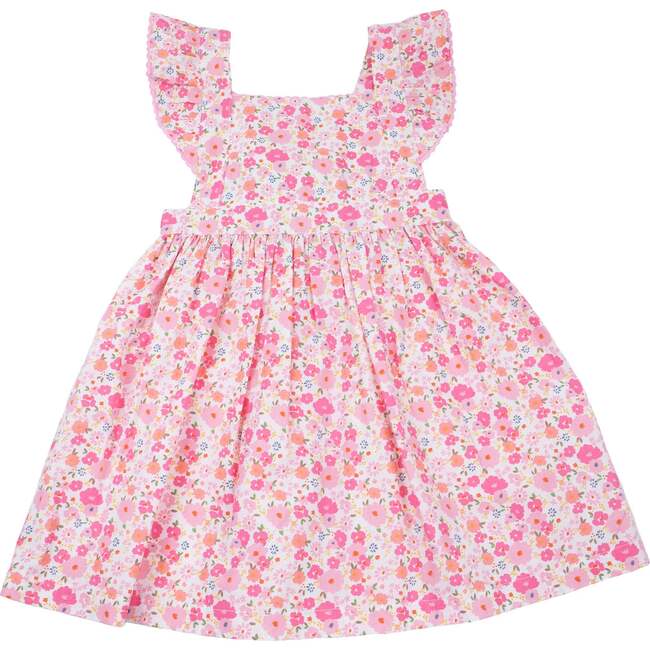 Nena Flutter Sleeve Pinafore Dress, Pink Floral, Pink