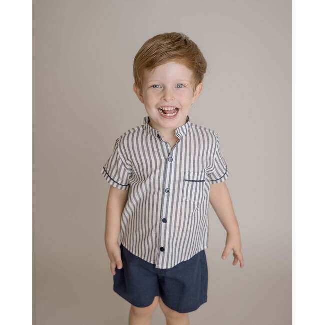 Robbie Linen Short Set, Infant Boys, Navy - Mixed Apparel Set - 3