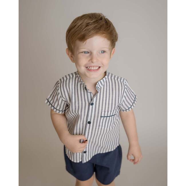 Robbie Linen Short Set, Infant Boys, Navy - Mixed Apparel Set - 4