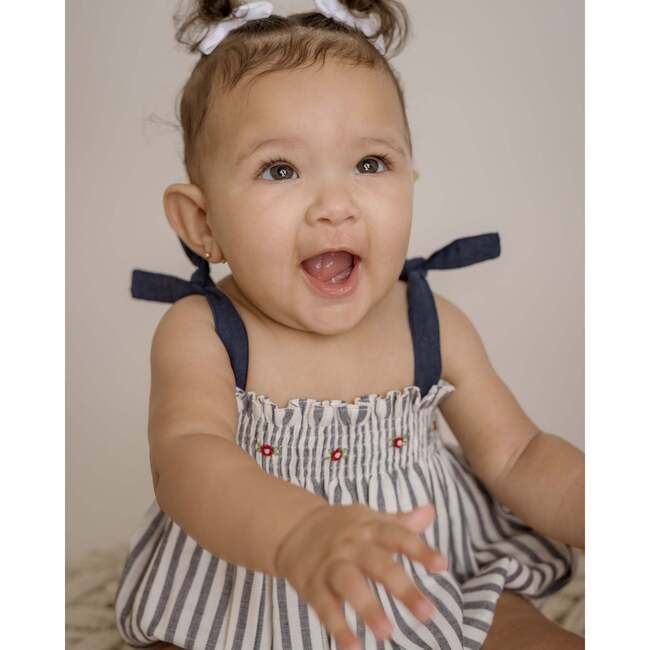 Carmen Linen Bubble Romper, Navy - Rompers - 2