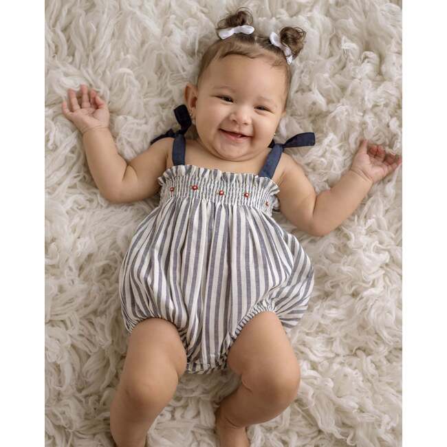 Carmen Linen Bubble Romper, Navy - Rompers - 4