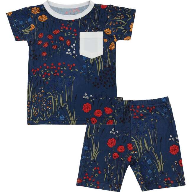 Meadow Floral Shorts and Short Sleeve Bamboo Pajamas, Blue
