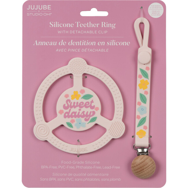 Studio Oh! Silicone Teether Ring With Detachable Clip, Sweet Daisy