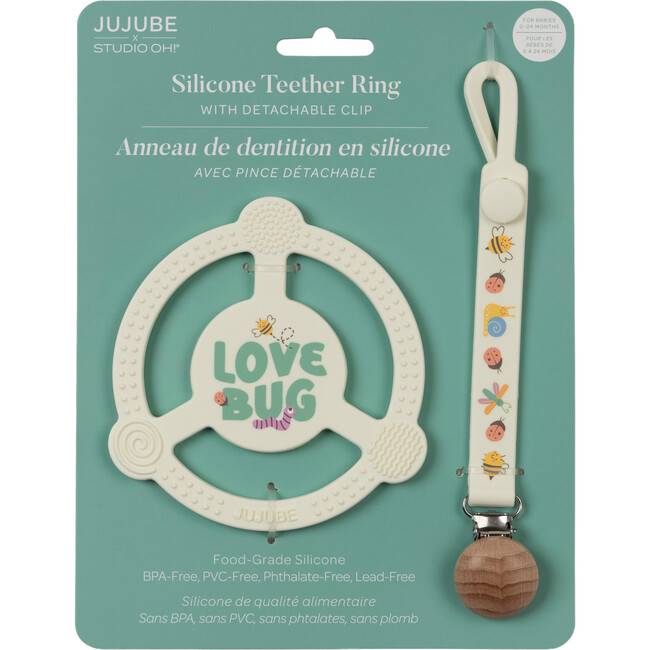 Studio Oh! Silicone Teether Ring With Detachable Clip, Love Bug