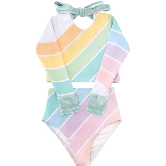 Long Sleeve Velvet Cuff & Back Tie 2-Piece Swimsuit, West Coast Rainbow