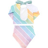 Long Sleeve Velvet Cuff & Back Tie 2-Piece Swimsuit, West Coast Rainbow - Two Pieces - 3