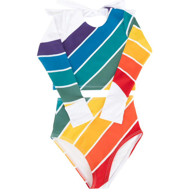 Long Sleeve Back Tie 2-Piece Swimsuit, Forever Summer Rainbow
