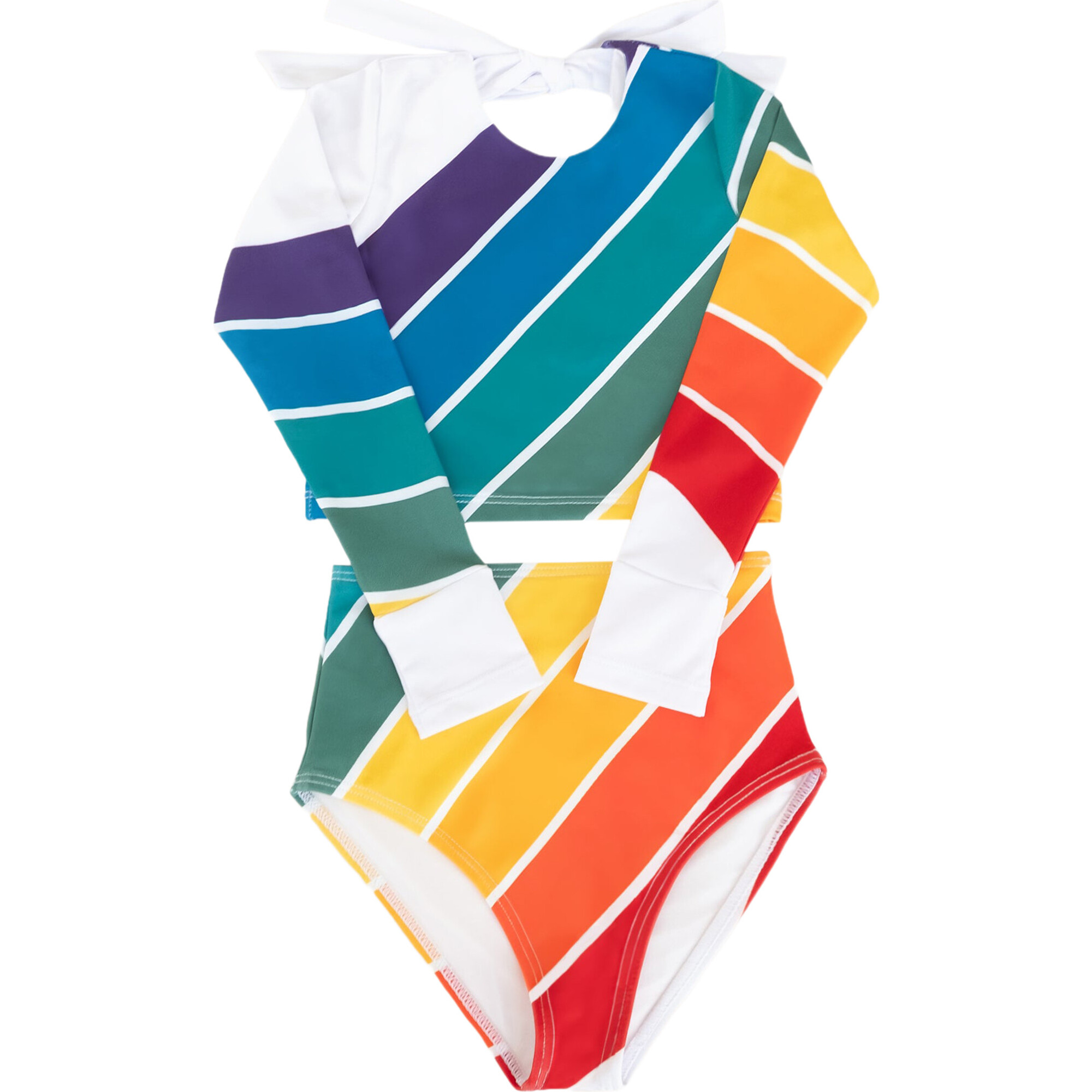 Long Sleeve Back Tie 2-Piece Swimsuit, Forever Summer Rainbow - Two Pieces - 1