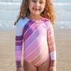 Long Sleeve Velvet Cuff & Back Tie One-Piece Swimsuit, Purple Sands Rainbow - One Pieces - 2