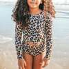 Long Sleeve Back Tie 2-Piece Swimsuit, Leopard - Two Pieces - 2