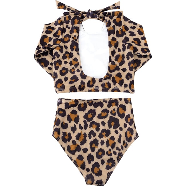 Long Sleeve Back Tie 2-Piece Swimsuit, Leopard - Two Pieces - 3