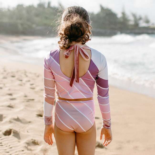 Long Sleeve Velvet Cuff & Back Tie 2-Piece Swimsuit, Purple Sands Rainbow - Two Pieces - 4