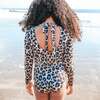 Long Sleeve Back Tie 2-Piece Swimsuit, Leopard - Two Pieces - 4