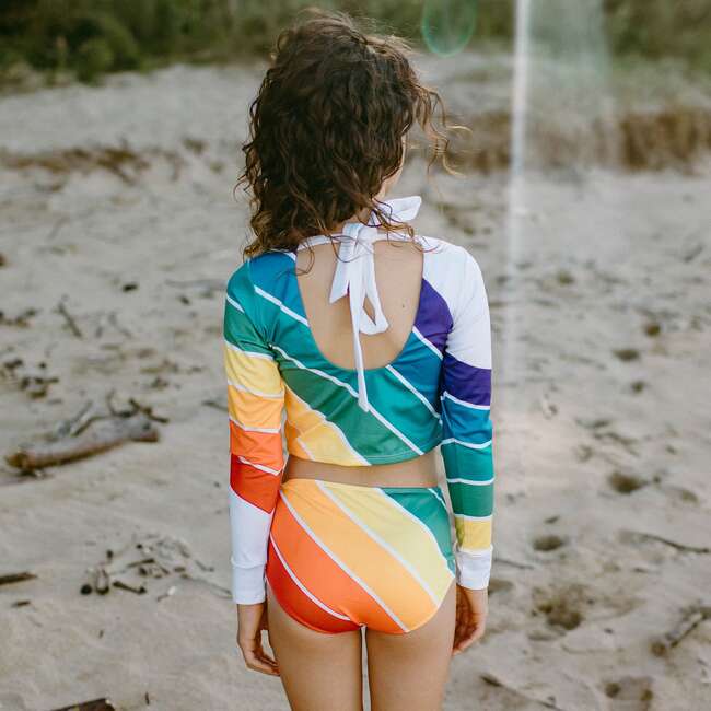 Long Sleeve Back Tie 2-Piece Swimsuit, Forever Summer Rainbow - Two Pieces - 4