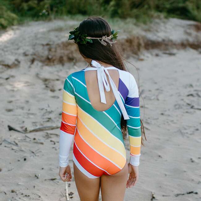 Long Sleeve Back Tie One-Piece Swimsuit, Forever Summer Rainbow - One Pieces - 4