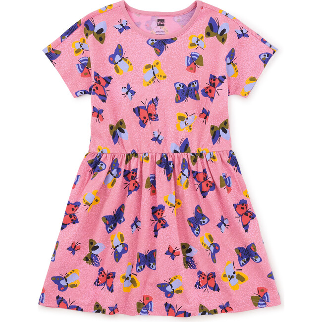 Short Sleeve Twirl Dress, Pink Butterfly - Dresses - 1