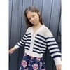 Isla Stripes Blouson Sleeve Crop Cardigan, Ivory & Navy - Cardigans - 2