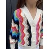 Luna Vertical Chevron Stitch Crop Cardigan, Multicolors - Cardigans - 4