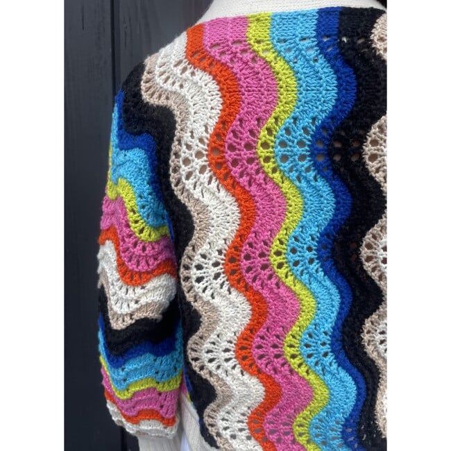 Luna Vertical Chevron Stitch Crop Cardigan, Multicolors - Cardigans - 6